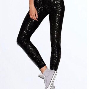Victoria's Secret Pink Black Full Sequin Bling Leggings- Medium